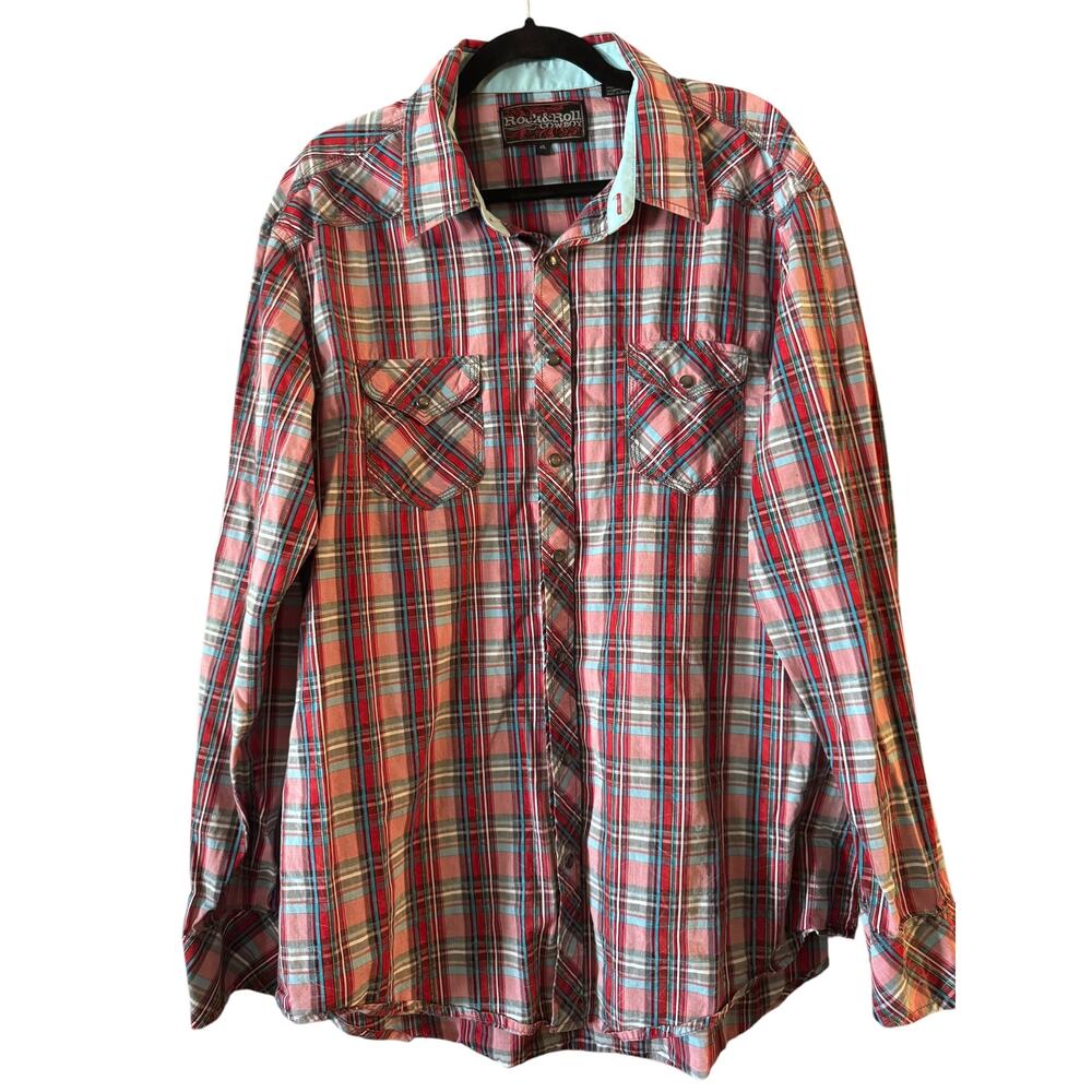 Rock & Roll Cowboy 100% Cotton Pearl snap Rodeo Ranchwear contrast sleeve XL